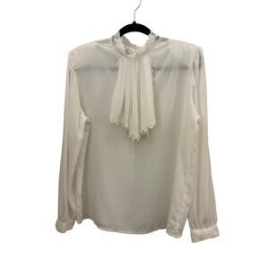 Impressions of CA Vintage White Blouse Top Bow Sz 12 Lace Accents Pirate